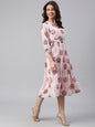 Janasya Women's Peach Georgette Floral Printed Flared Western Dress