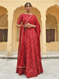 Janasya Women's Maroon Rayon Ethnic Motifs Foil Print Lehenga Choli With Dupatta