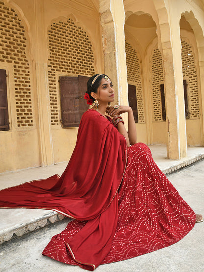 Janasya Women's Maroon Rayon Ethnic Motifs Foil Print Lehenga Choli With Dupatta