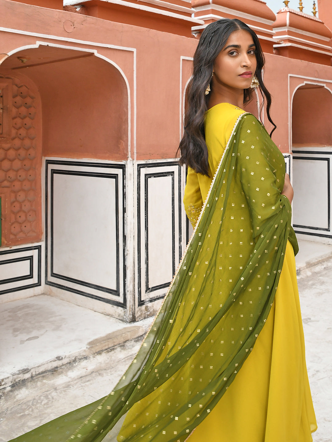 Janasya Women's Yellow Georgette Solid Kurta With Palazzo And Dupatta