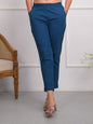 Juniper Blue Solid Cotton Pants With Partially Elasticated Waistband And Two Side Pockets