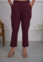 Juniper Burgundy Solid Cotton Pants With Partially Elasticated Waistband And Two Side Pockets