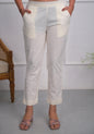 Juniper Women's Off White Solid Cotton Pants With Partially Elasticated Waistband And Two Side Pockets