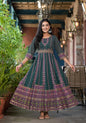 Juniper Green Ethnic Motif Printed Georgette Maxi Dress With Sequins Gota Patti
