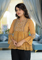 Juniper Mustard Ethnic Motif Printed Georgette Tunic With Sequins Detail