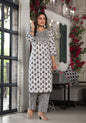 Juniper Women's Black Ethnic Motif Printed Cotton Kurta, Pant And Dupatta Set With Mirror & Thread Work