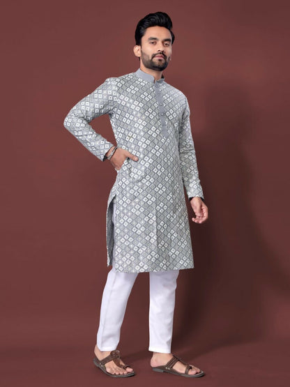 Grey Color Mens Kurta Pyjama Set for Eid by Infinity Export