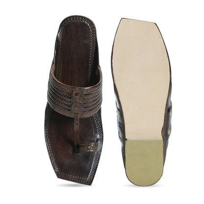 Stepsoft Men'S Brown Sqaure Toe Kolhapuri Chappal | Handcrafted Leather Slip-On Ethnic Footwear