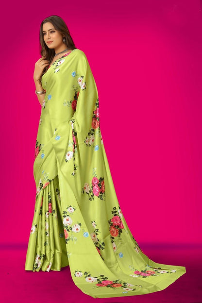 Aayaa Designer Printed Satin Saree - Multi Color