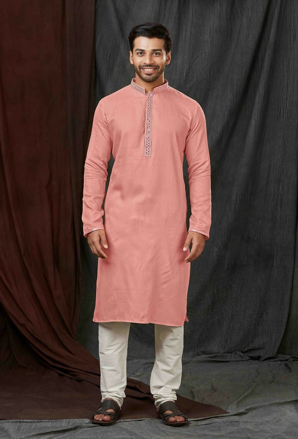 Joban Fashion Peach Self Jacquard Kurta Pyjama