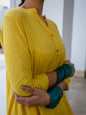 Janasya Gathered Jacquard Yellow Self Design Band Collar Co-Ords