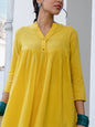 Janasya Gathered Jacquard Yellow Self Design Band Collar Co-Ords