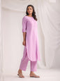 Janasya Straight Jacquard Lavender Self Design Round Neck Co-Ords