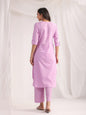 Janasya Straight Jacquard Lavender Self Design Round Neck Co-Ords