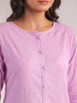 Janasya Straight Jacquard Lavender Self Design Round Neck Co-Ords