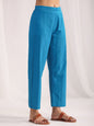Janasya A-Line Jacquard Teal Solid Band Collar Co-Ords