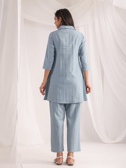 Janasya Light Jacquard Self Design Shirt Top & Bottom Set