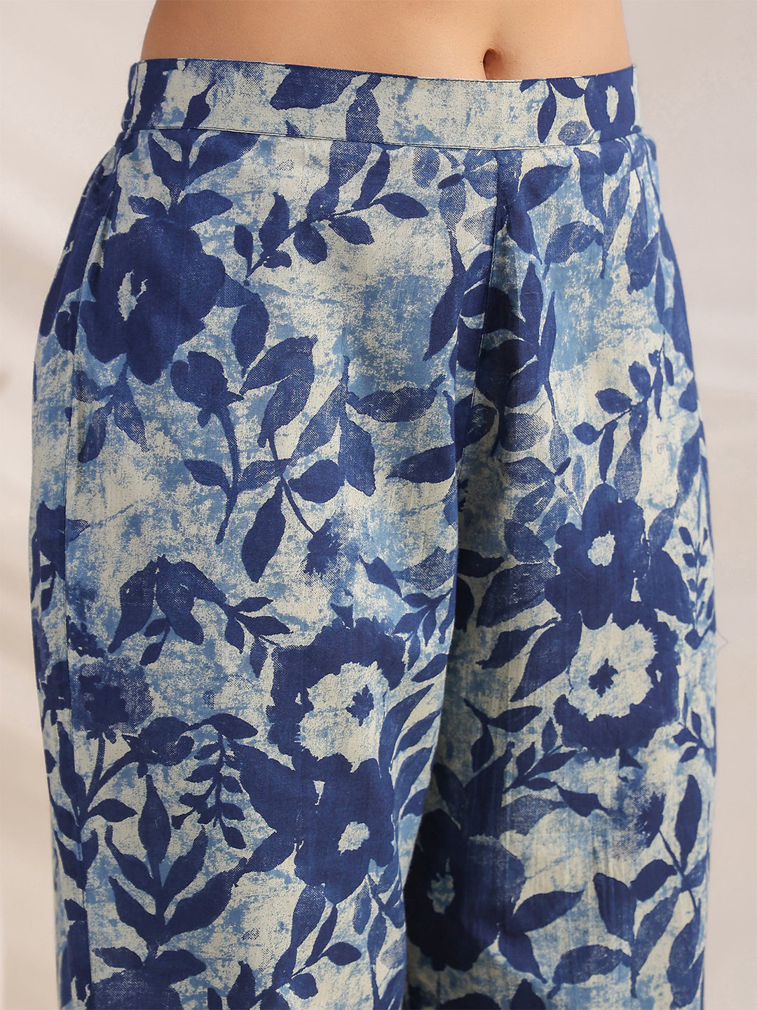 Janasya Dark Cotton Floral Straight Top & Bottom Set