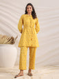 Janasya Gathering Cambric Mustard Geometric Band Collar Co-Ords