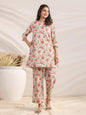 Janasya A-Line Cambric Beige Floral Round Neck Co-Ords
