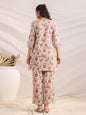 Janasya A-Line Cambric Beige Floral Round Neck Co-Ords