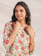Janasya A-Line Cambric Beige Floral Round Neck Co-Ords