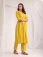 Janasya Gathering Dobby Cotton Yellow Self Design V-Neck Set