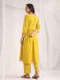 Janasya Gathering Dobby Cotton Yellow Self Design V-Neck Set
