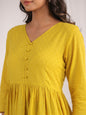 Janasya Gathering Dobby Cotton Yellow Self Design V-Neck Set