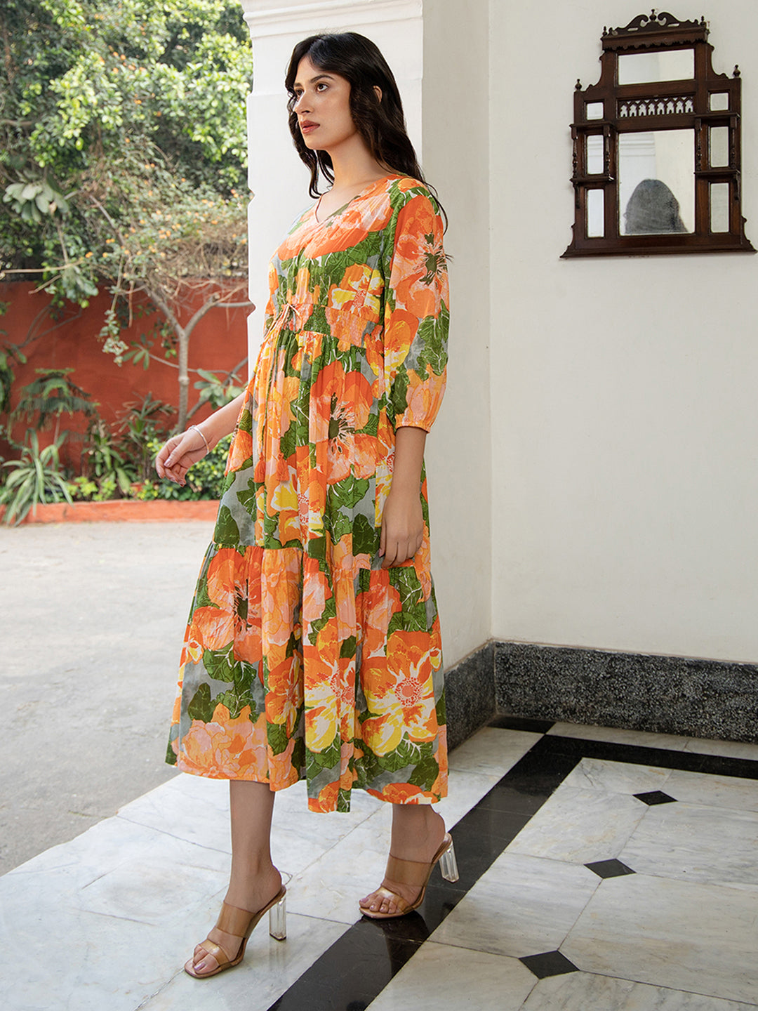 Janasya Multicolour Cambric Floral Dress