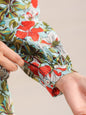 Janasya Pleated Cambric Blue Floral Band Collar Dress