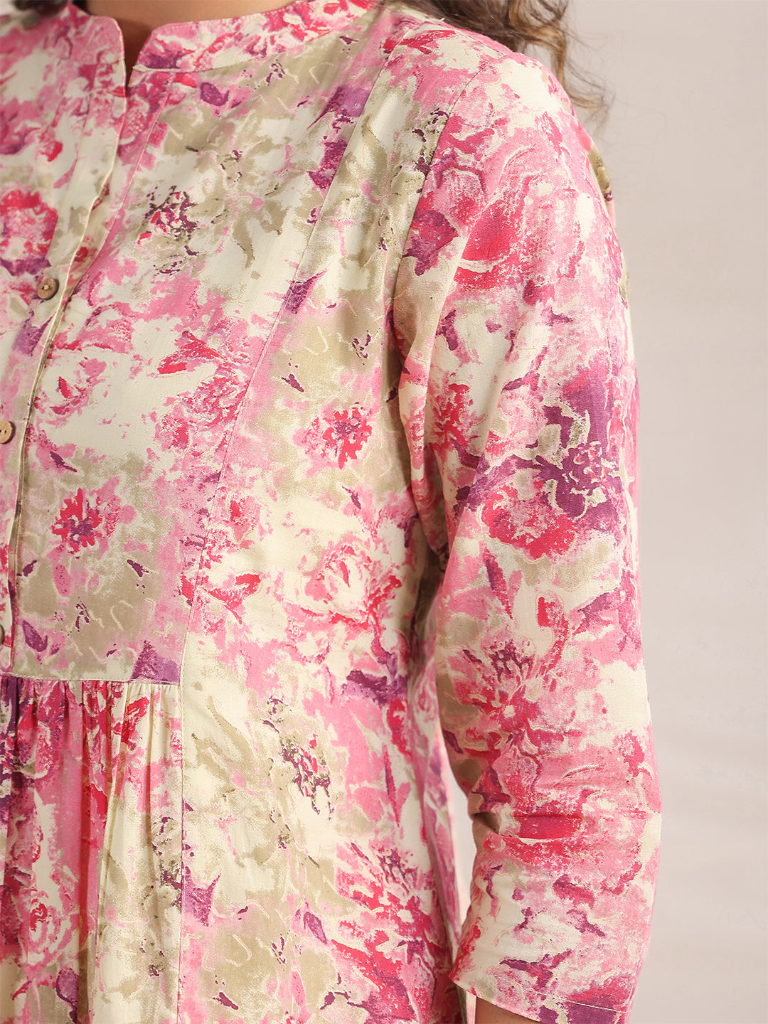 Janasya Pink Cambric Abstract Dress