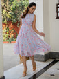 Janasya Lavender Dobby Georgette Floral Tiered Dress