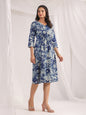Janasya Indigo Cambric Floral Dress