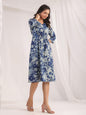 Janasya Indigo Cambric Floral Dress
