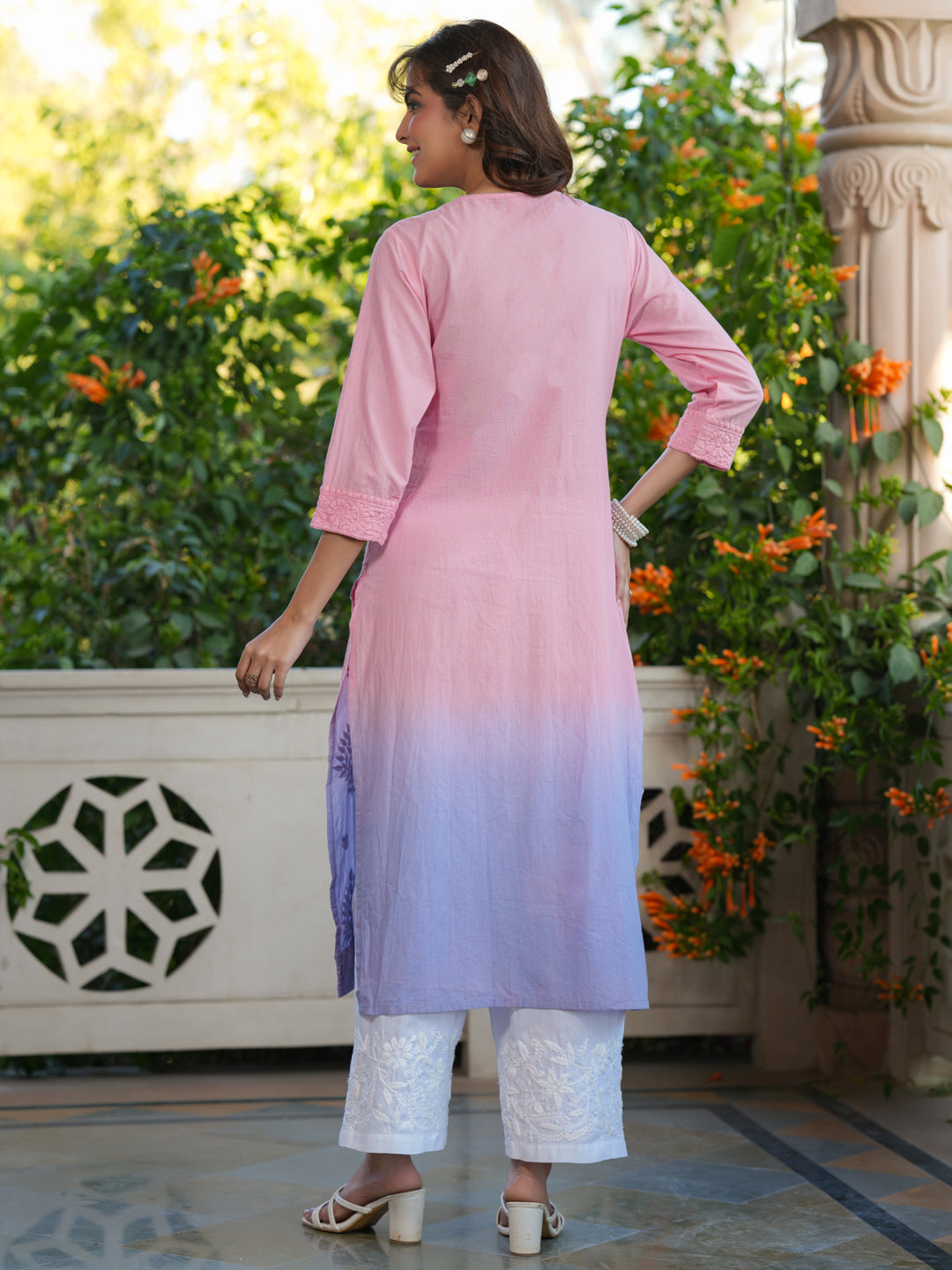 Janasya Bright Cotton Ombre Straight Kurta