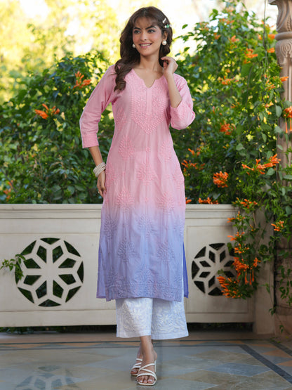 Janasya Bright Cotton Ombre Straight Kurta