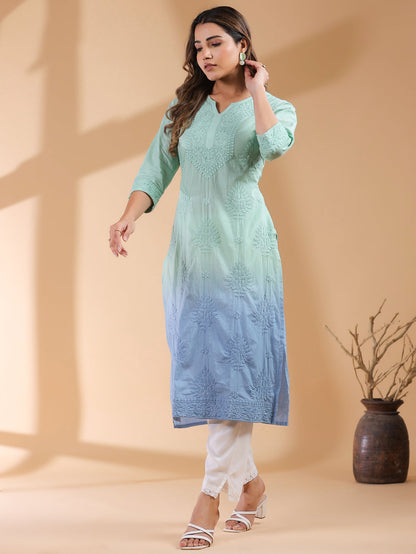 Janasya Bright Cotton Ombre Straight Kurta