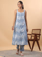 Janasya A-Line Cambric Blue Ethnic Motifs Sweetheart Neck Set