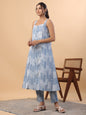 Janasya A-Line Cambric Blue Ethnic Motifs Sweetheart Neck Set
