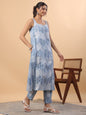 Janasya A-Line Cambric Blue Ethnic Motifs Sweetheart Neck Set