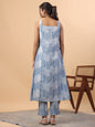 Janasya A-Line Cambric Blue Ethnic Motifs Sweetheart Neck Set