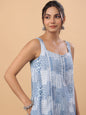 Janasya A-Line Cambric Blue Ethnic Motifs Sweetheart Neck Set