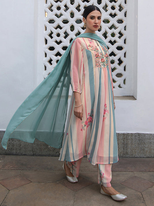 Janasya From Style Master Georgette Floral A-Line Kurta Set