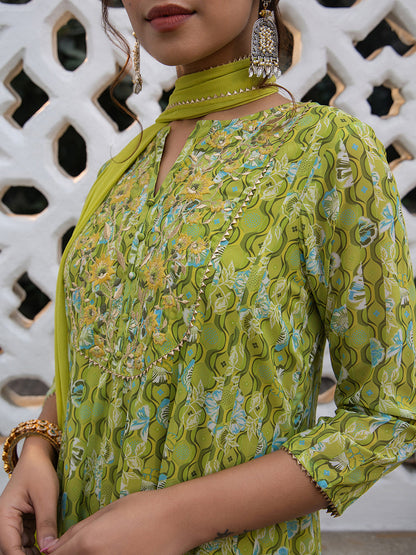 Janasya Light Georgette Yoke Embroidery Anarkali Kurta Set