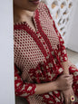 Janasya A-Line Cambric Red Floral Notch Neck Kurta & Bottom