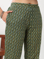 Janasya Straight Cambric Green Ethnic Motifs V-Neck Set