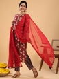 Janasya Regular Cambric Maroon Striped Notch Neck Set
