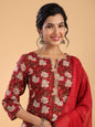 Janasya Regular Cambric Maroon Striped Notch Neck Set