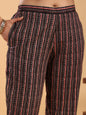 Janasya Regular Cambric Maroon Striped Notch Neck Set